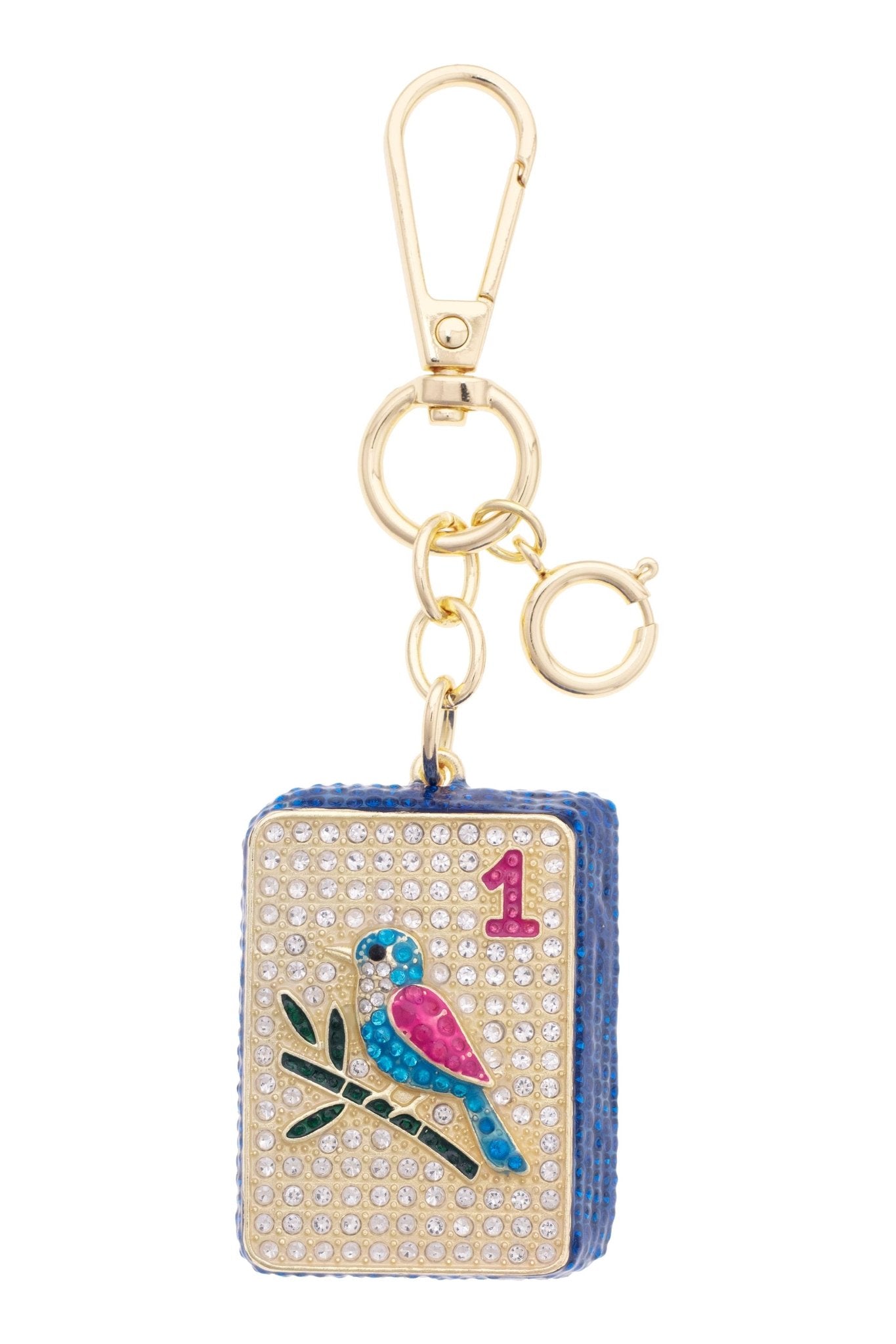 Mahjong Blue One Dot Tile Rhinestone Keychain - The Pink Pineapple 850