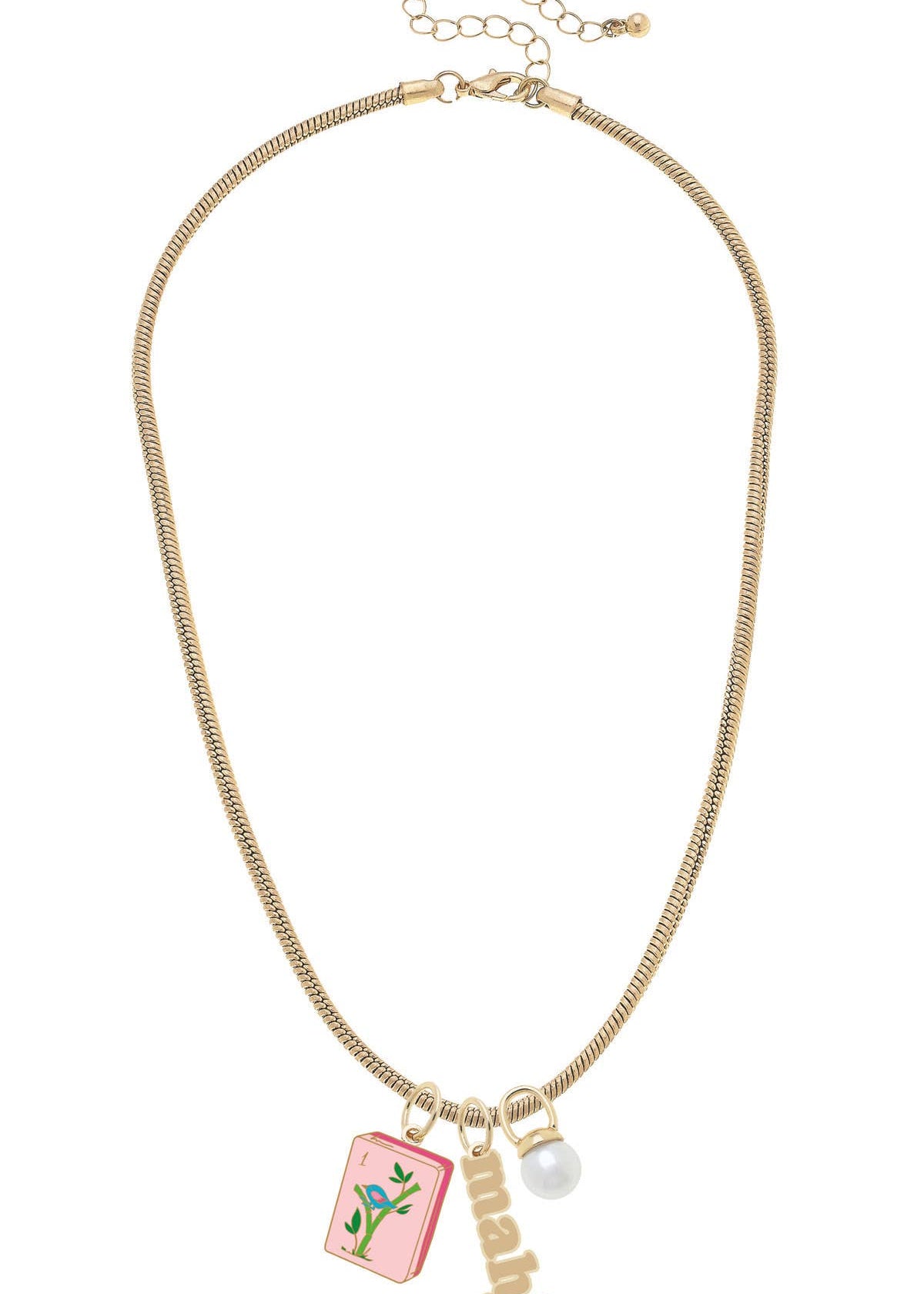 Mahjong Charm Necklace in Shiny Gold - The Pink Pineapple 850