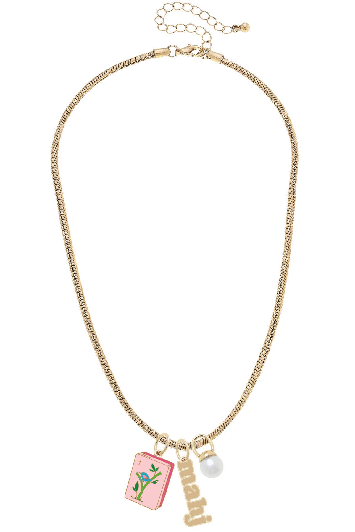 Mahjong Charm Necklace in Shiny Gold - The Pink Pineapple 850