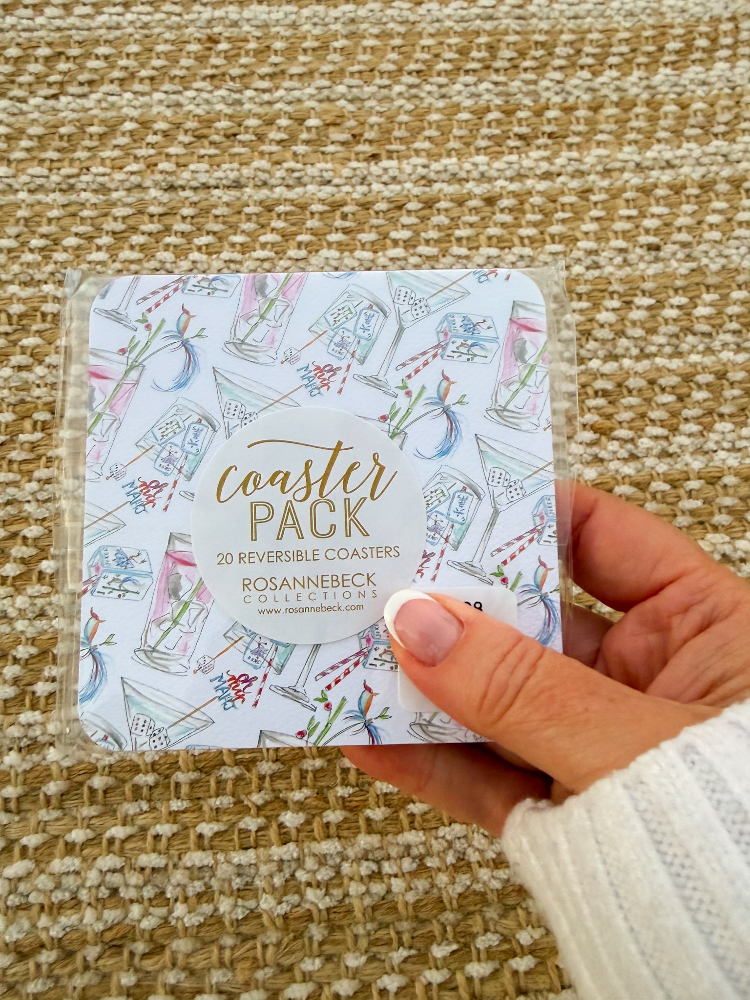 Mahjong Cocktails Mahj on and on and on Square Coaster - The Pink Pineapple 850