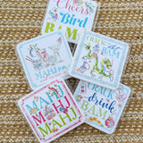 Mahjong Cocktails Mahj on and on and on Square Coaster - The Pink Pineapple 850