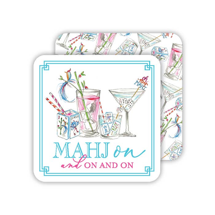 Mahjong Cocktails Mahj on and on and on Square Coaster - The Pink Pineapple 850