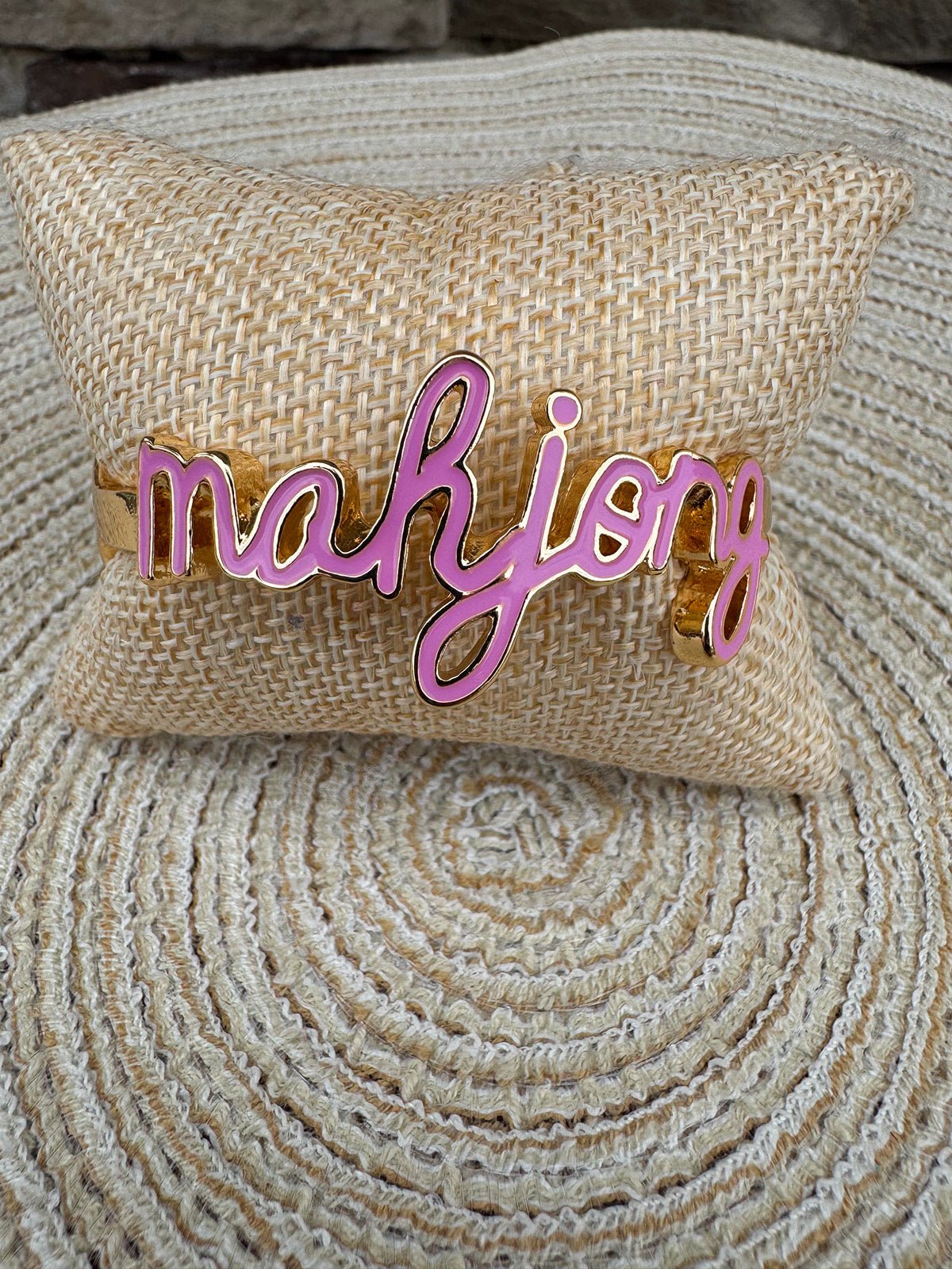 Mahjong Cursive Enamel Hinge Bangle in Light Pink - The Pink Pineapple 850