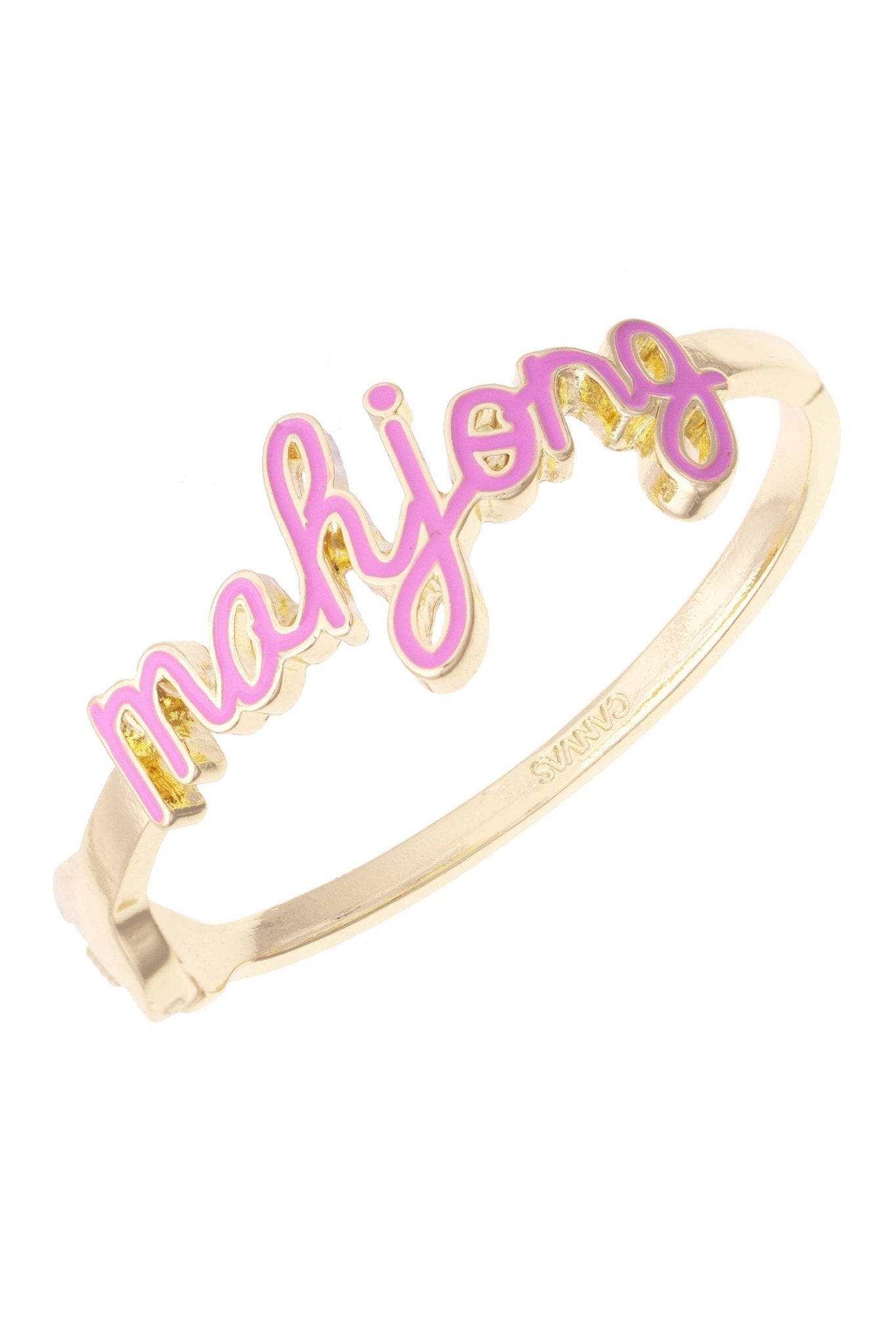 Mahjong Cursive Enamel Hinge Bangle in Light Pink - The Pink Pineapple 850