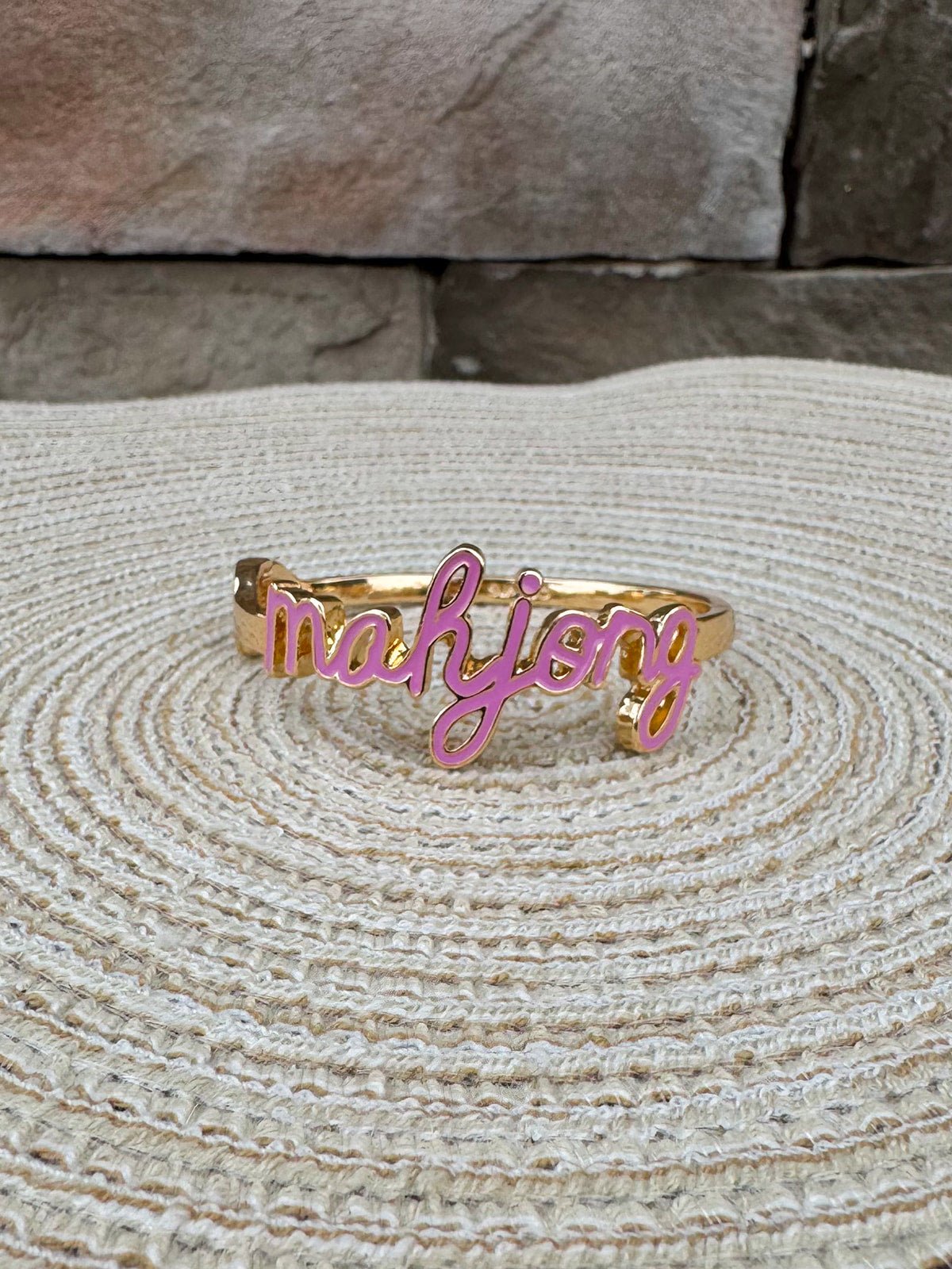Mahjong Cursive Enamel Hinge Bangle in Light Pink - The Pink Pineapple 850