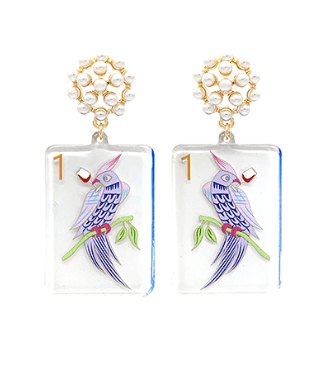 Mahjong Earrings – Bam Bird Tile Drops - The Pink Pineapple 850