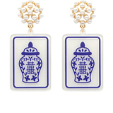 Mahjong Earrings – Blue & White Ginger Jar Tiles - The Pink Pineapple 850