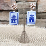 Mahjong Earrings – Pagoda Tile Drops - The Pink Pineapple 850