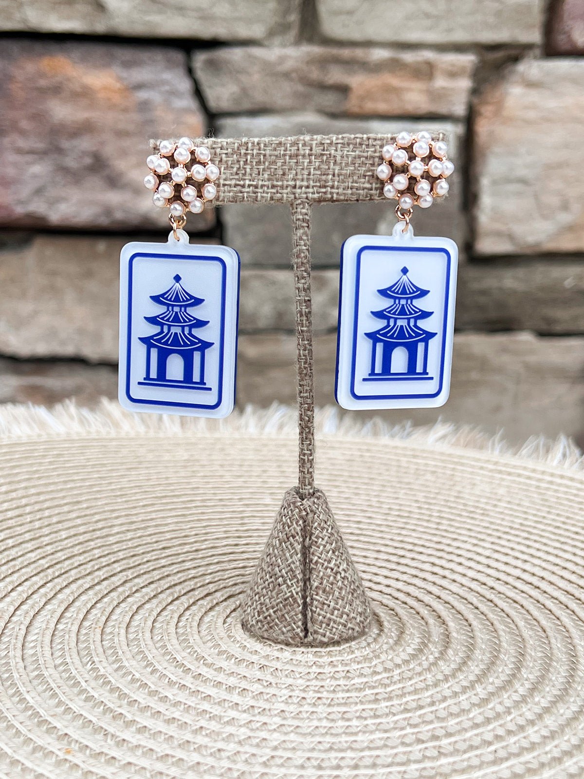 Mahjong Earrings – Pagoda Tile Drops - The Pink Pineapple 850
