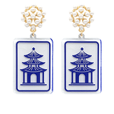 Mahjong Earrings – Pagoda Tile Drops - The Pink Pineapple 850