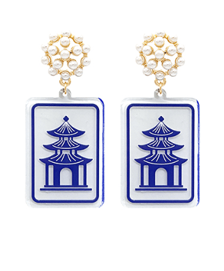 Mahjong Earrings – Pagoda Tile Drops - The Pink Pineapple 850