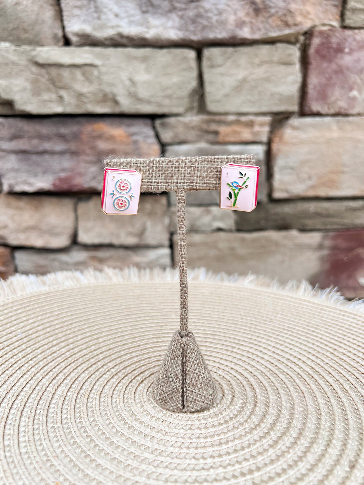 Mahjong Earrings Studs in Light Pink - The Pink Pineapple 850