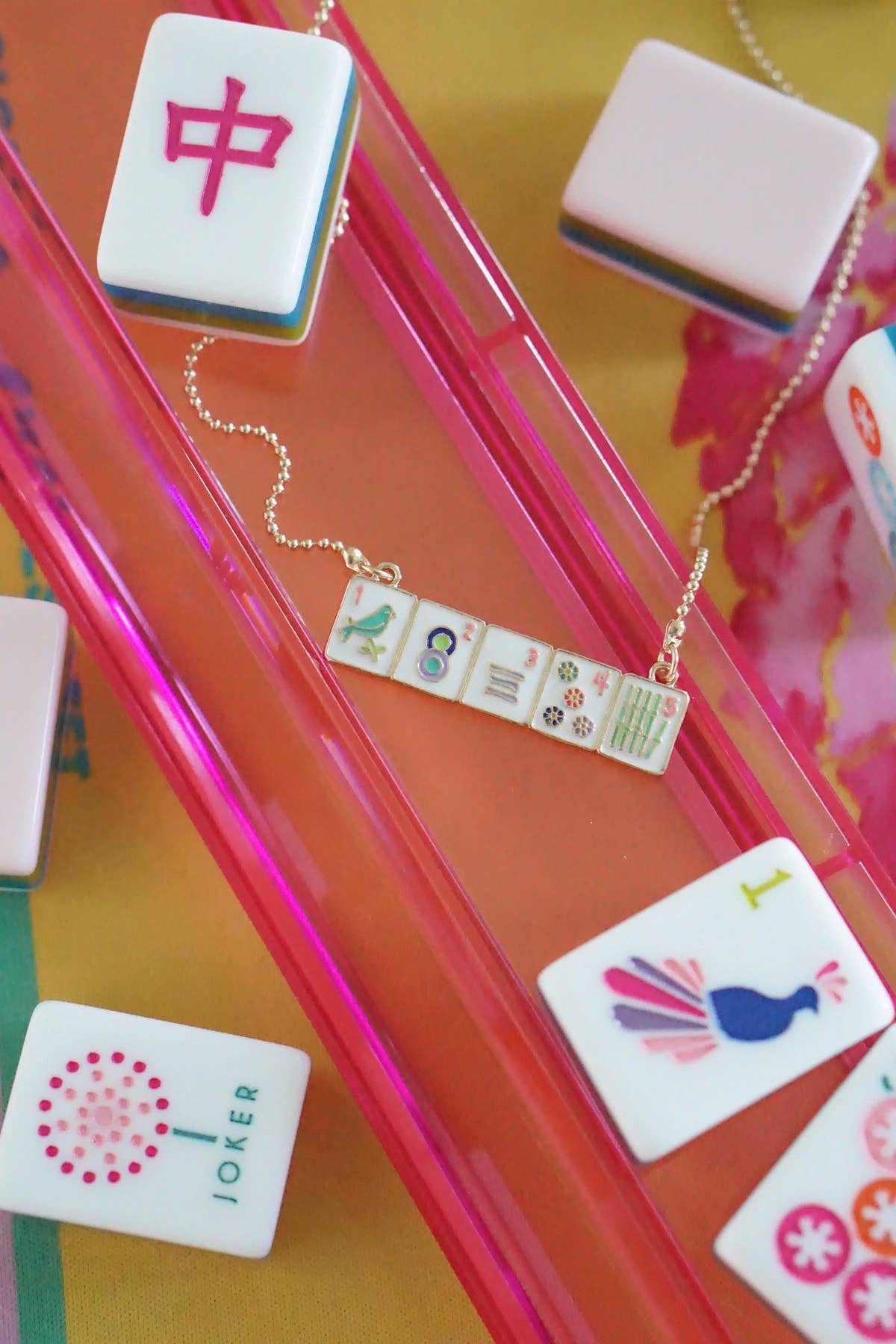Mahjong Enamel Tile Wall Necklace – Multi Color - The Pink Pineapple 850