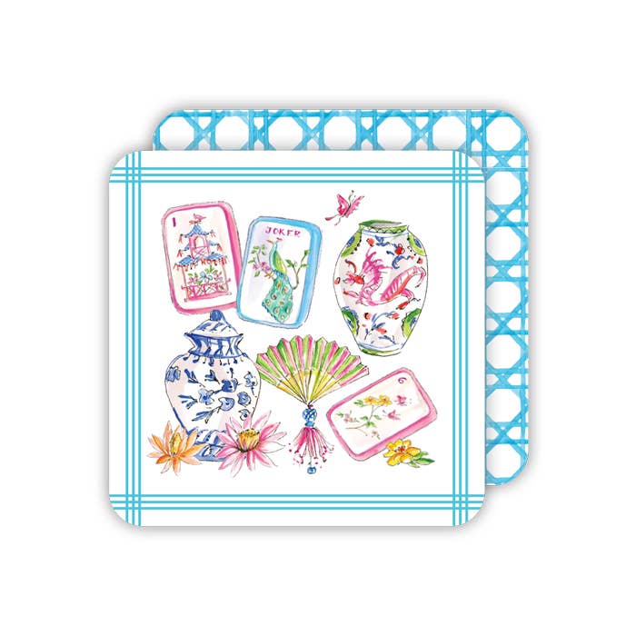 Mahjong Garden Party Icon Coaster Set - The Pink Pineapple 850