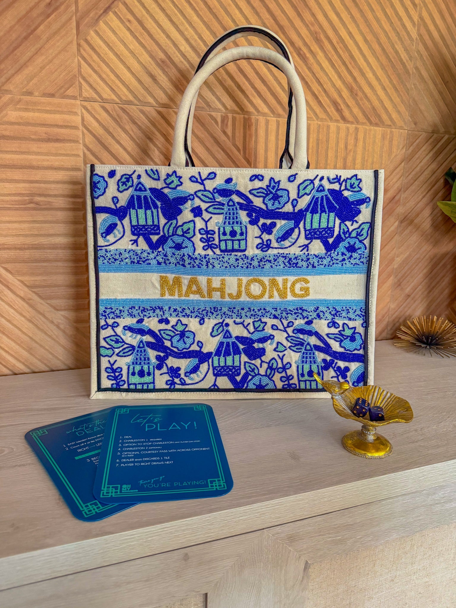 Mahjong Hand Beaded Pagoda Tote Bag - The Pink Pineapple 850
