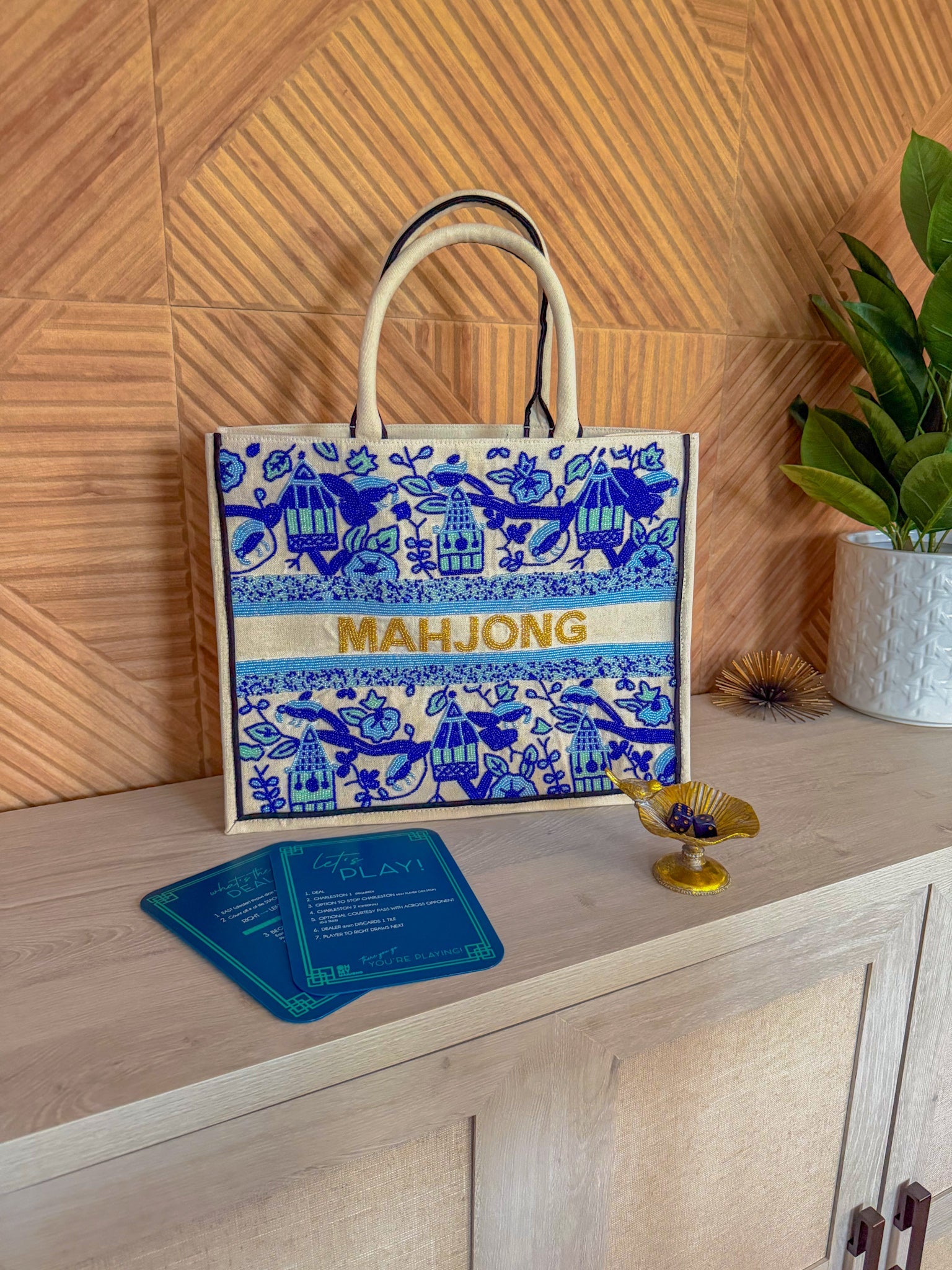Mahjong Hand Beaded Pagoda Tote Bag - The Pink Pineapple 850