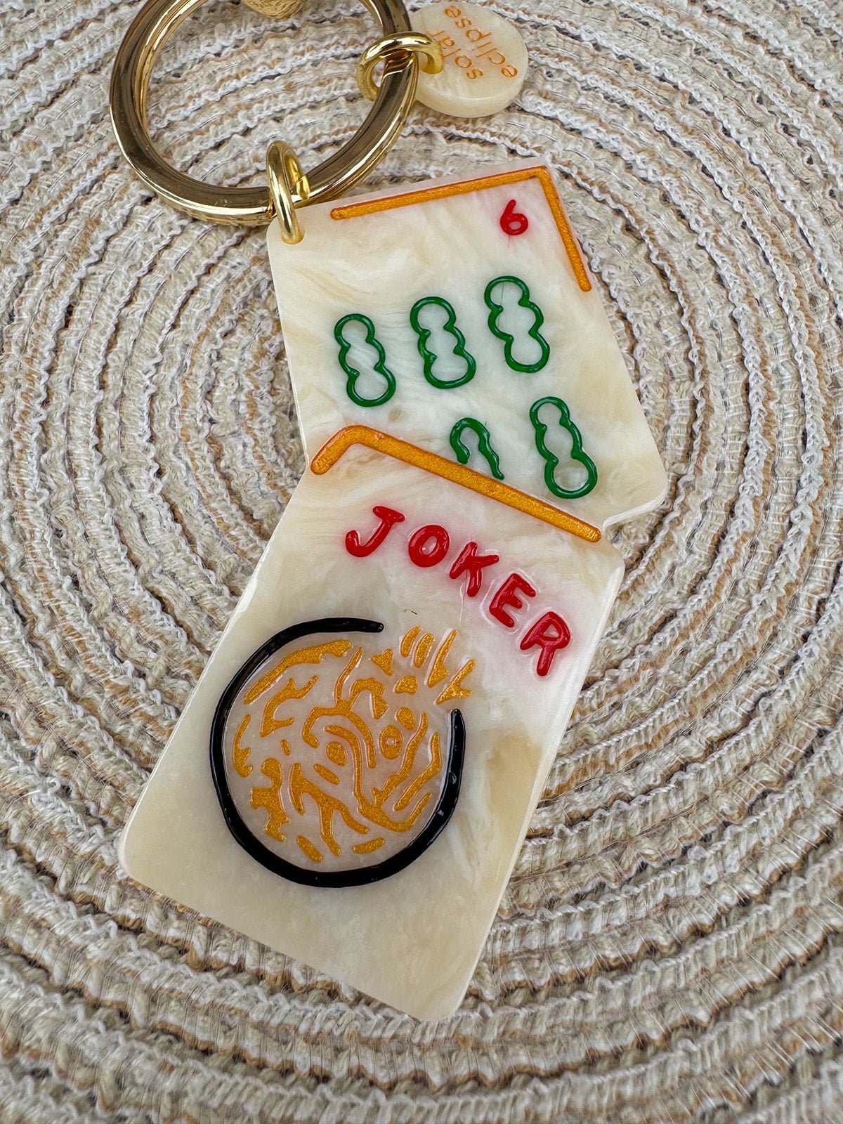 Mahjong Hand-Painted Bag Charm + Keychain - The Pink Pineapple 850