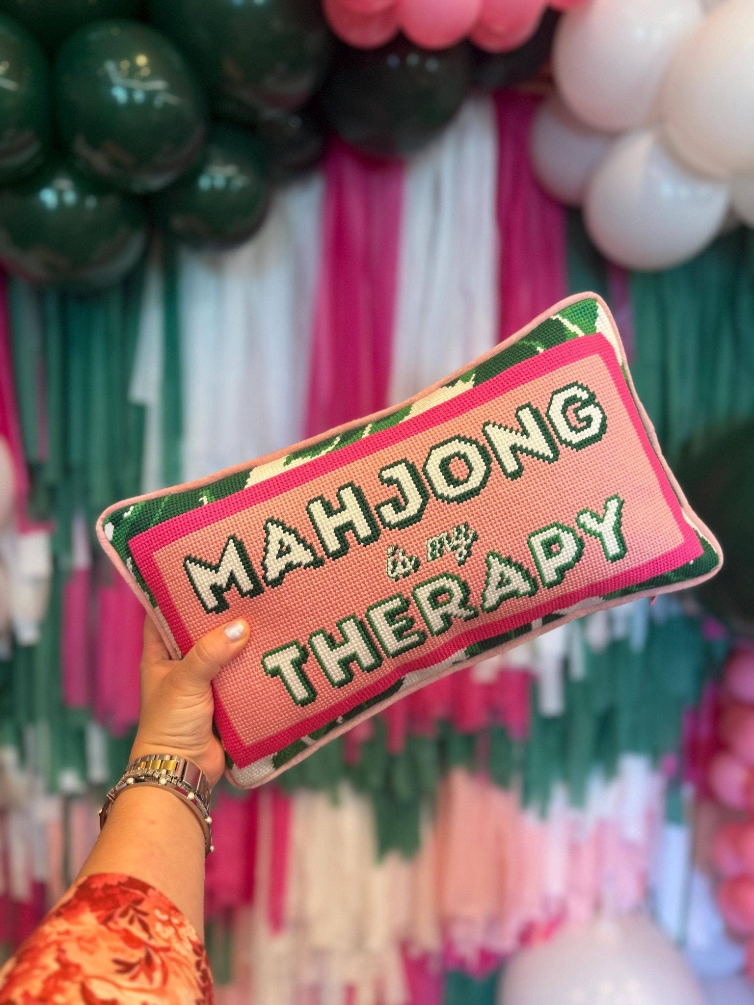 Mahjong is my Therapy Needlepoint Pillow - The Pink Pineapple 850