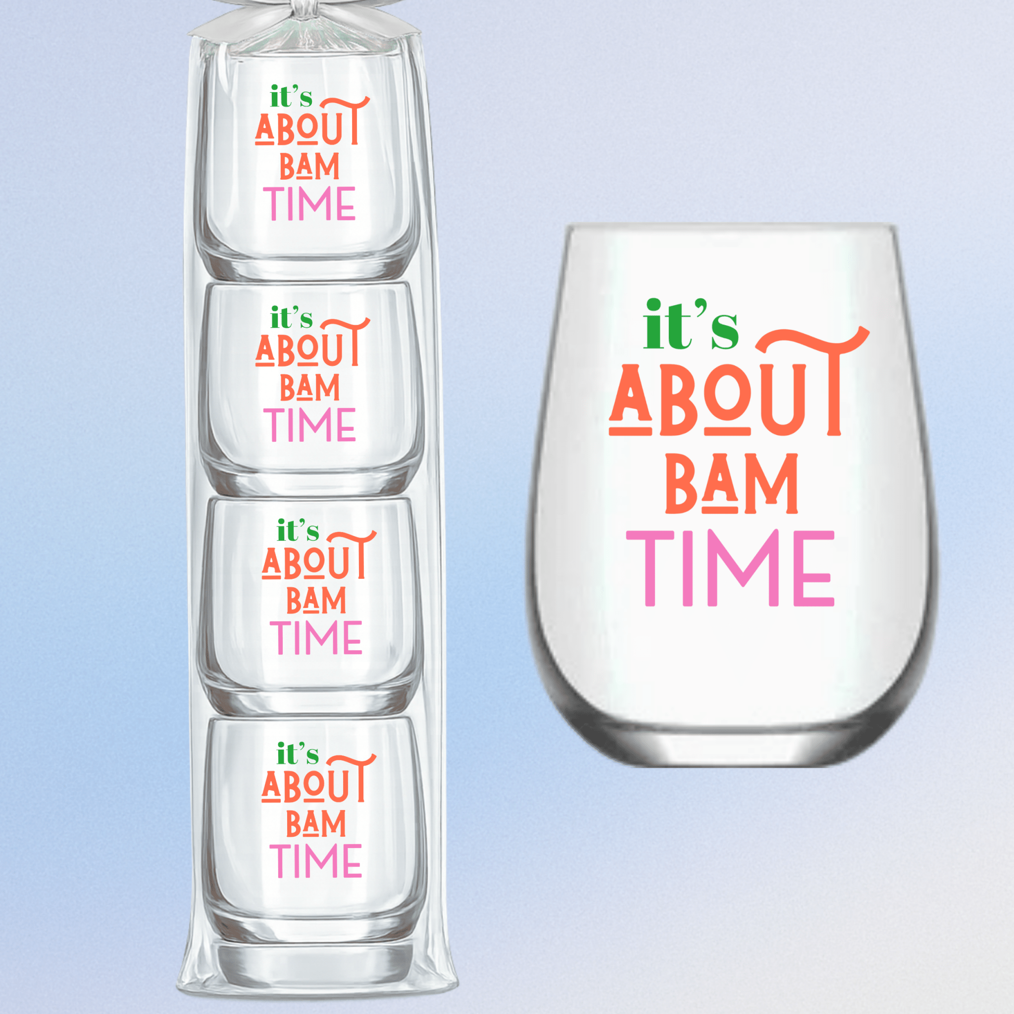 Mahjong “It’s About Bam Time” Stemless Wine Glasses - Set of 4 - The Pink Pineapple 850