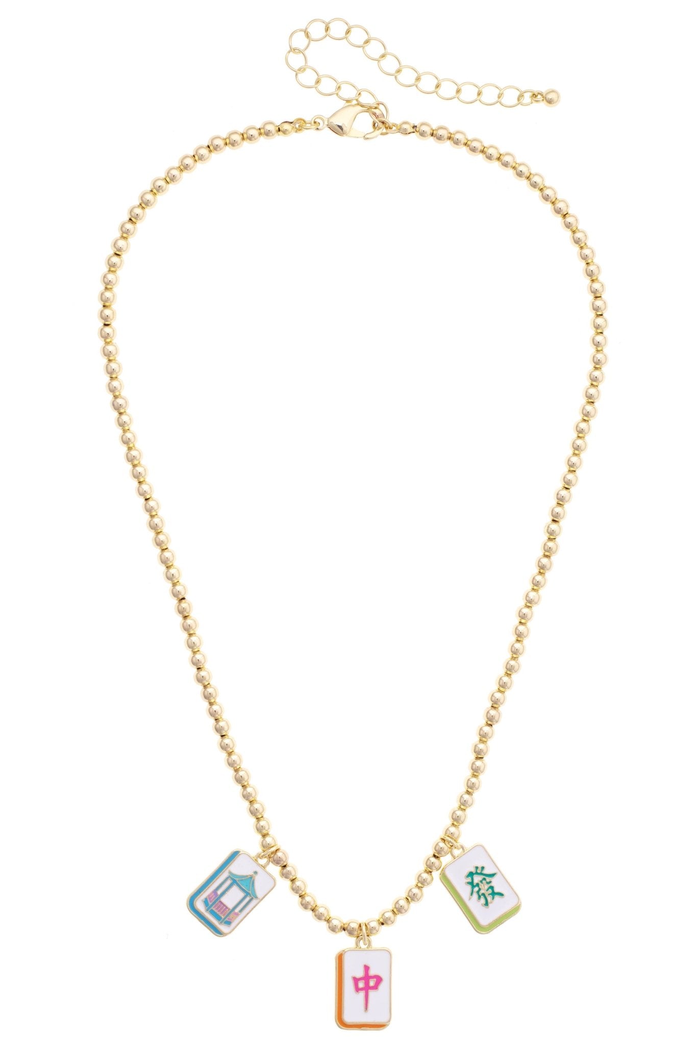 Mahjong Lucky Charms Ball Bead Necklace in Shiny Gold - The Pink Pineapple 850