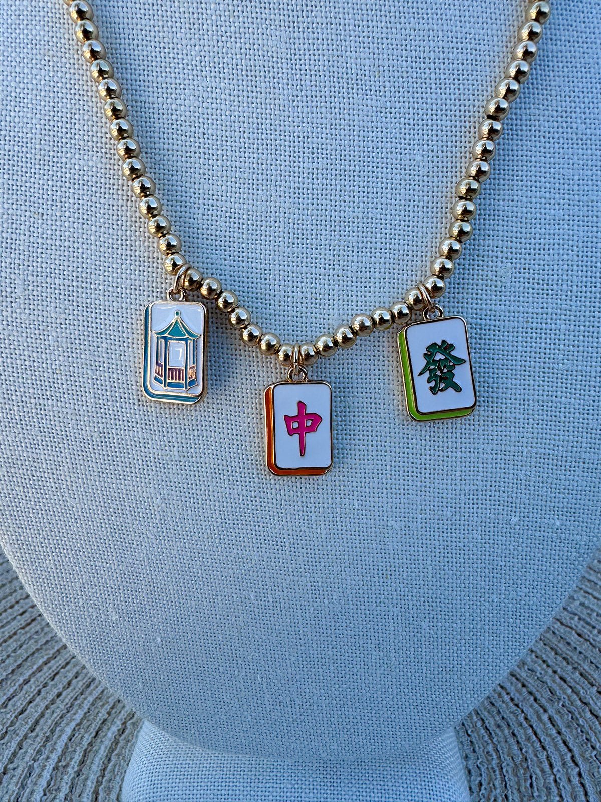 Mahjong Lucky Charms Ball Bead Necklace in Shiny Gold - The Pink Pineapple 850