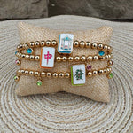 Mahjong Lucky Charms Gold Ball Bead Bracelet Set of 3 - The Pink Pineapple 850
