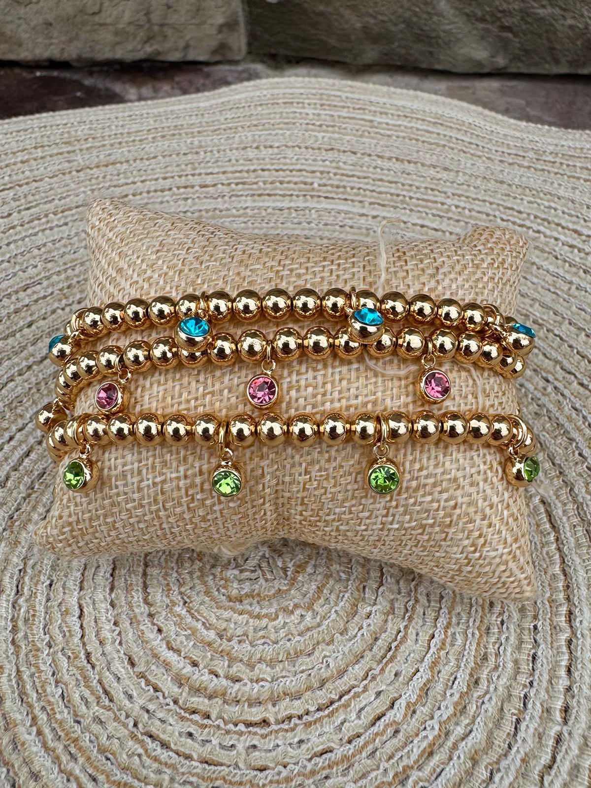 Mahjong Lucky Charms Gold Ball Bead Bracelet Set of 3 - The Pink Pineapple 850