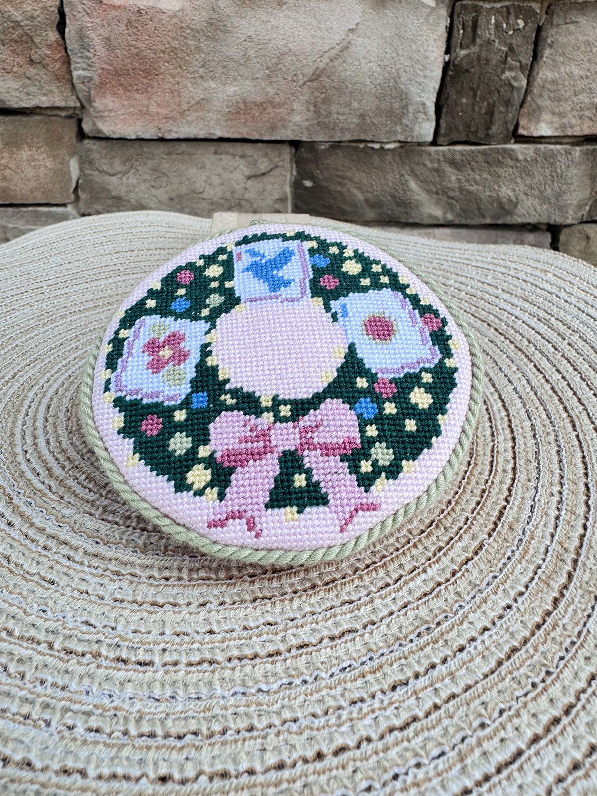Mahjong Memento Needlepoint Ornament - The Pink Pineapple 850