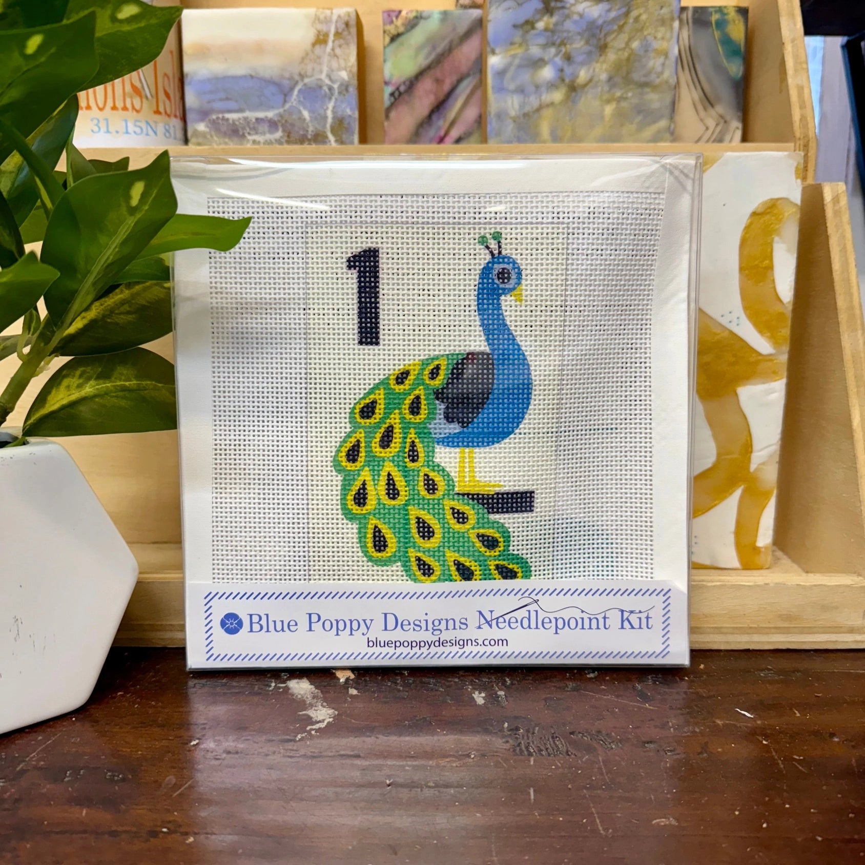 Mahjong One Bird Bamboo Peacock Needlepoint Kit - The Pink Pineapple 850