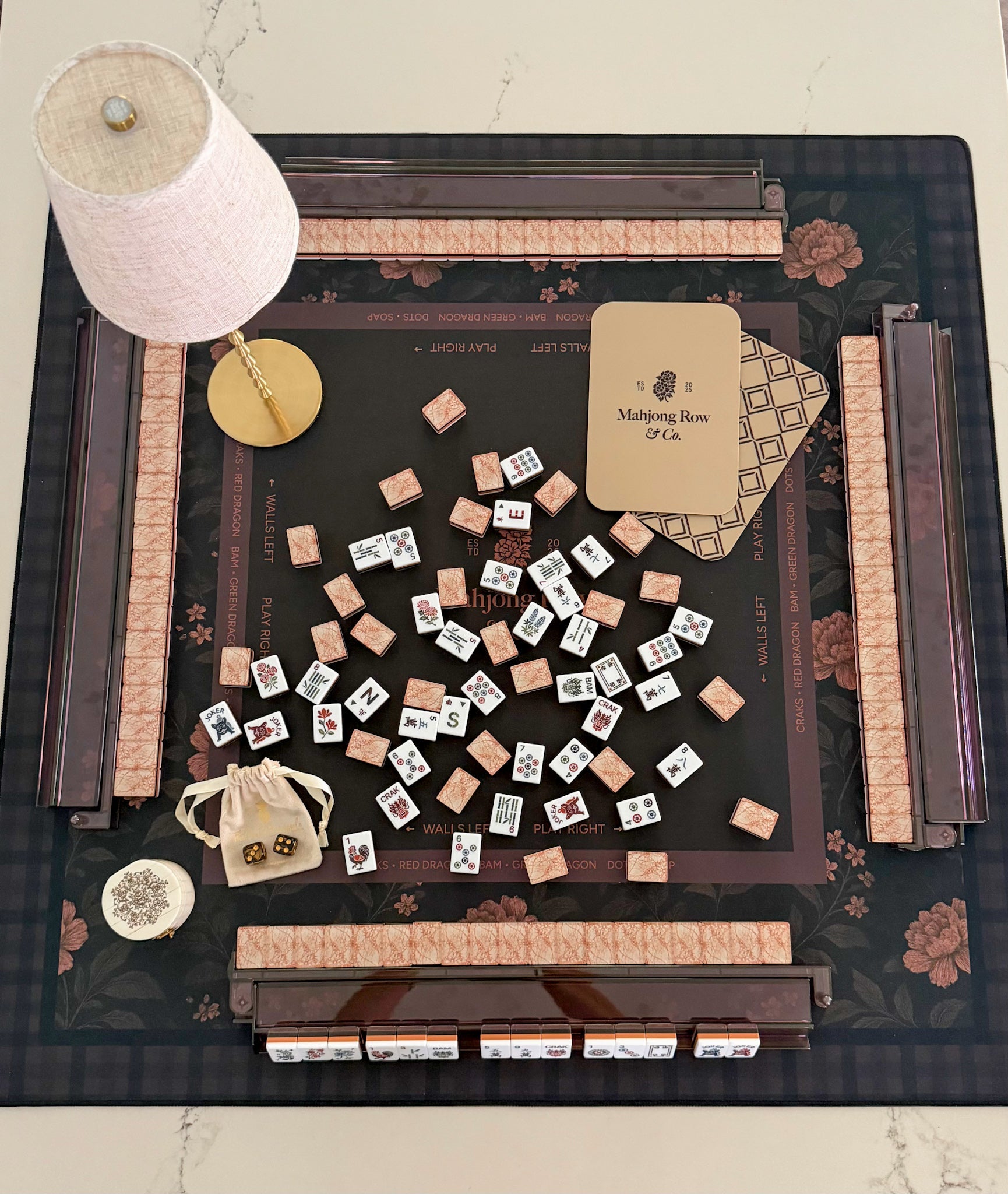 [Mahjong Row & Co] Mocha Bloom Dark Mahjong Mat - The Pink Pineapple 850