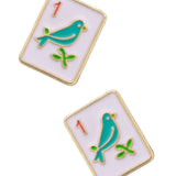 Mahjong Sparrow Tile Stud Earrings – White - The Pink Pineapple 850