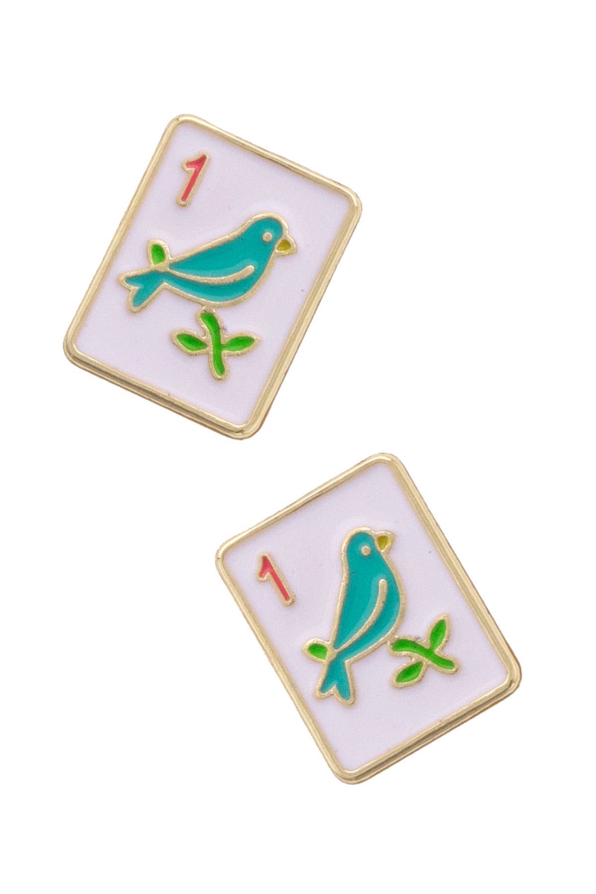 Mahjong Sparrow Tile Stud Earrings – White - The Pink Pineapple 850