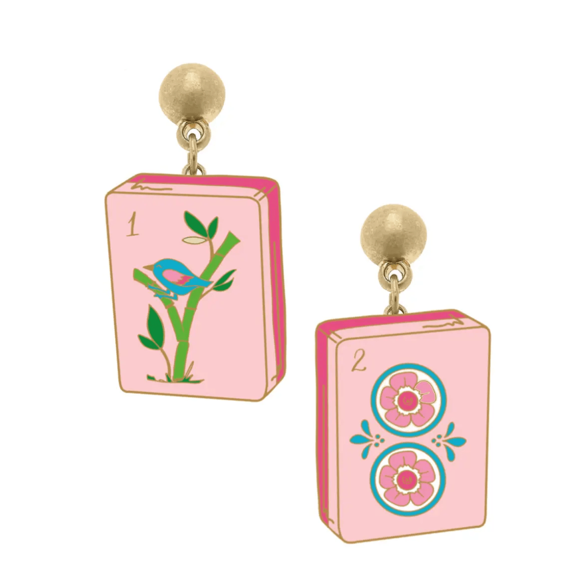 Mahjong Tile Enamel Earrings - The Pink Pineapple 850
