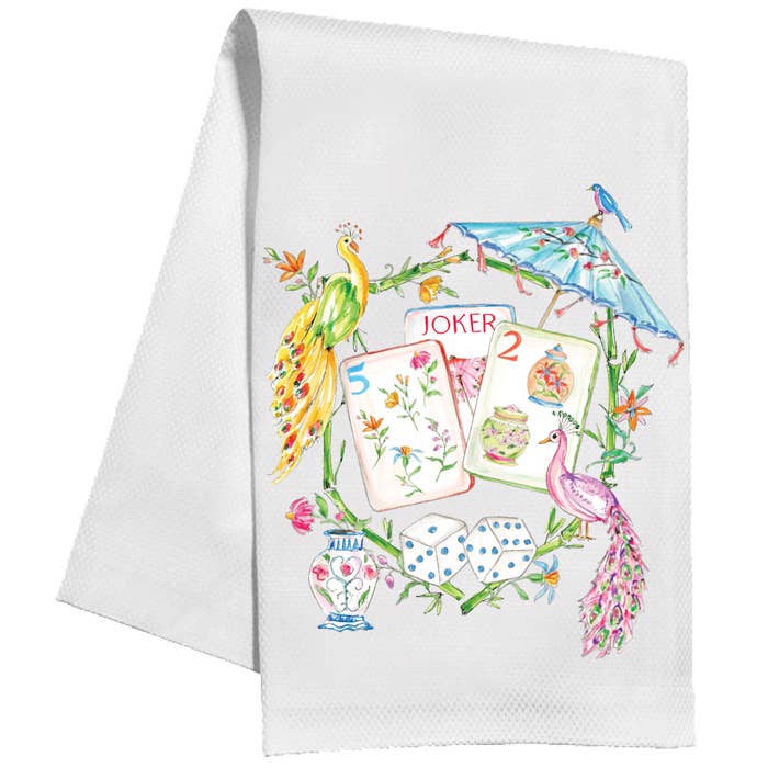 Mahjong Tiles, Colorful Peacocks & Umbrella Kitchen Towel - The Pink Pineapple 850