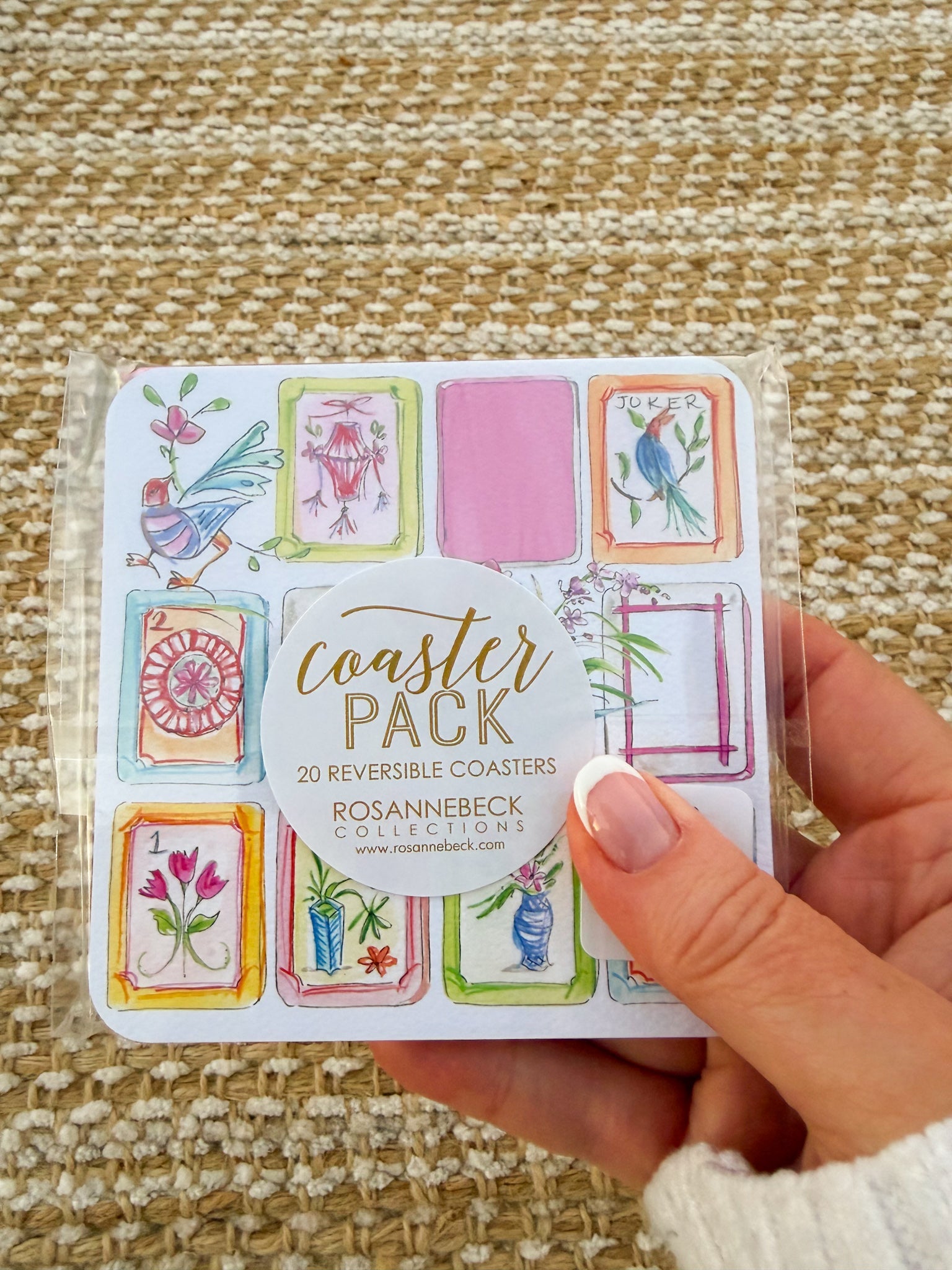 Mahjong Tiles with Birds Cheers Bird Bam Square Coaster - The Pink Pineapple 850
