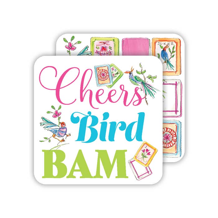 Mahjong Tiles with Birds Cheers Bird Bam Square Coaster - The Pink Pineapple 850