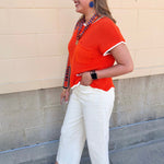 Mandarin Contrast Knit Top - The Pink Pineapple 850