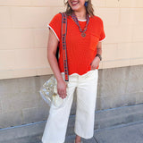 Mandarin Contrast Knit Top - The Pink Pineapple 850