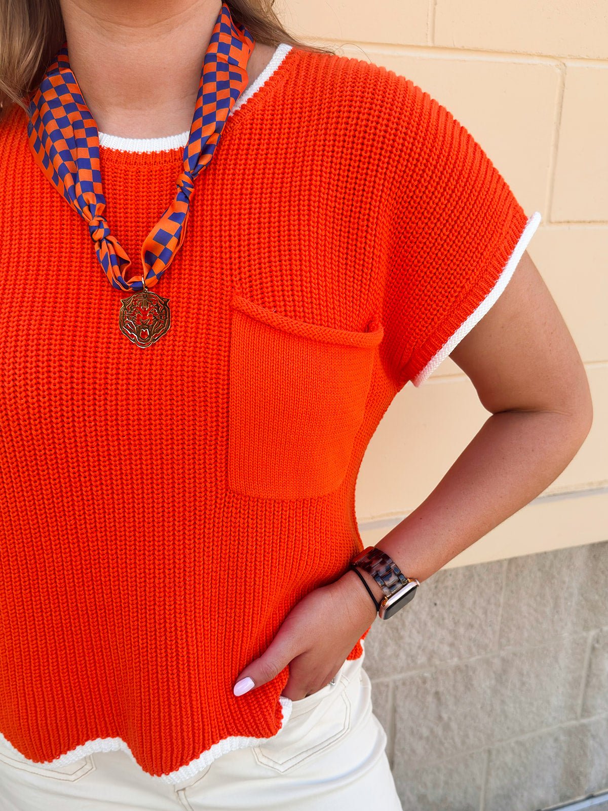 Mandarin Contrast Knit Top - The Pink Pineapple 850