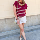 Mariner Stripe Mockneck Sweater in Burgundy - The Pink Pineapple 850