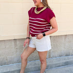 Mariner Stripe Mockneck Sweater in Burgundy - The Pink Pineapple 850
