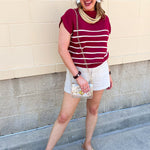 Mariner Stripe Mockneck Sweater in Burgundy - The Pink Pineapple 850