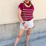 Mariner Stripe Mockneck Sweater in Burgundy - The Pink Pineapple 850