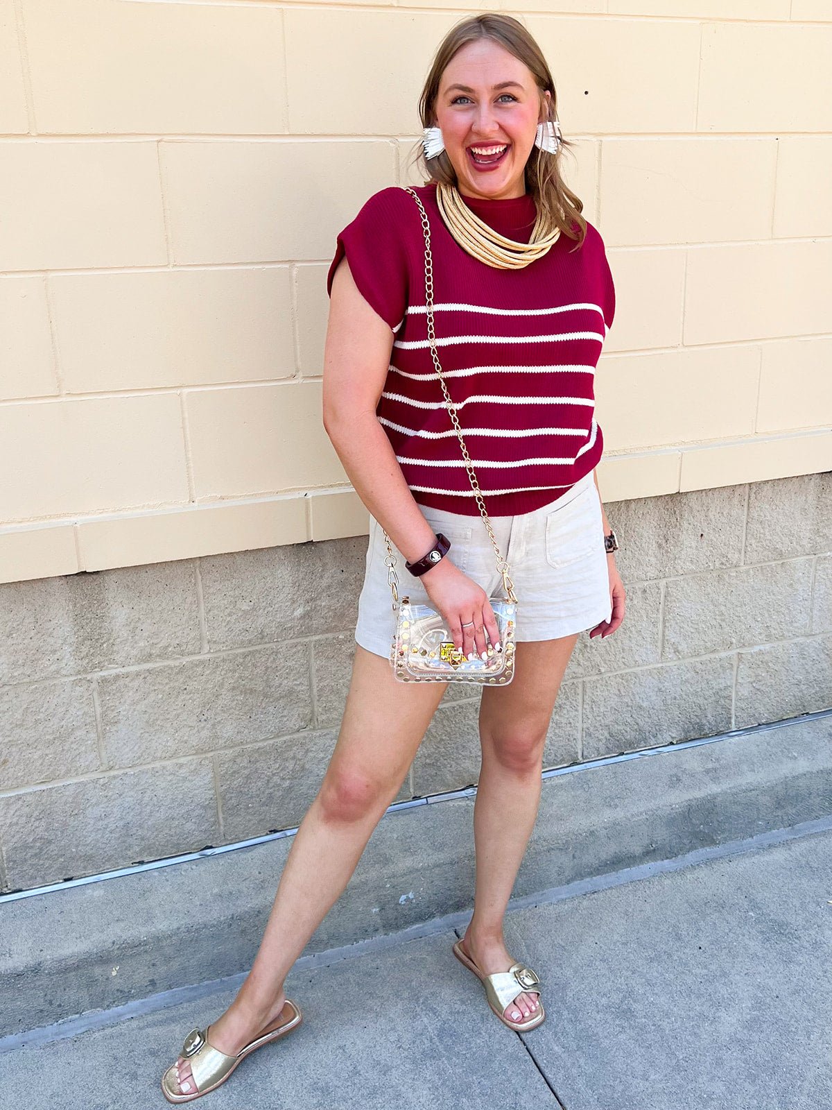 Mariner Stripe Mockneck Sweater in Burgundy - The Pink Pineapple 850