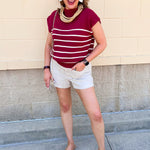 Mariner Stripe Mockneck Sweater in Burgundy - The Pink Pineapple 850
