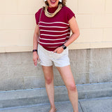 Mariner Stripe Mockneck Sweater in Burgundy - The Pink Pineapple 850