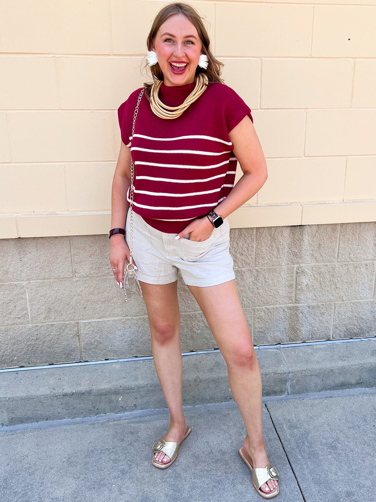 Mariner Stripe Mockneck Sweater in Burgundy - The Pink Pineapple 850