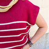 Mariner Stripe Mockneck Sweater in Burgundy - The Pink Pineapple 850