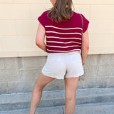 Mariner Stripe Mockneck Sweater in Burgundy - The Pink Pineapple 850