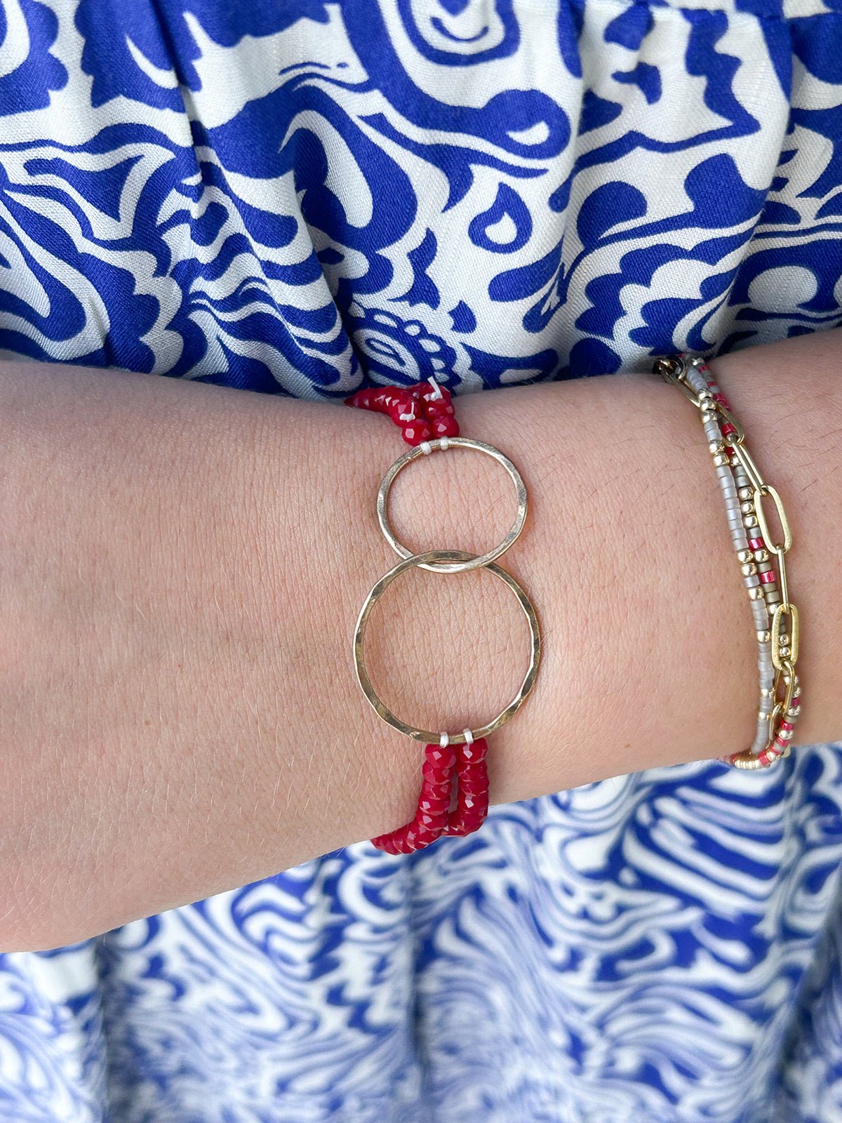 Maroon Double Strand Crystal Stretch Bracelet with Matte - The Pink Pineapple 850